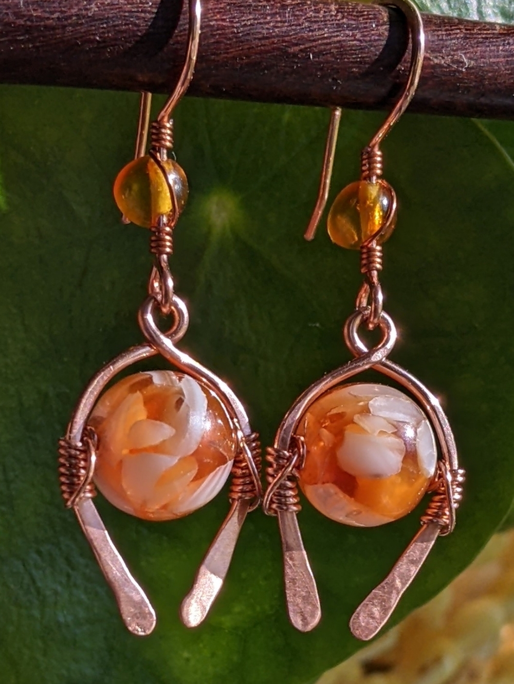 Southwestern Amber Earrings Genuine Copper Artisan Crafted Jewelry - Picture 11 of 11